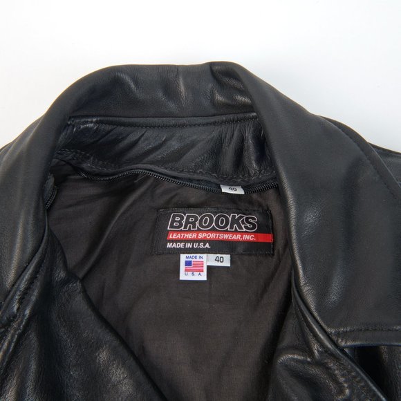 Brooks Black Leather Brando Motorcycle Jacket SIze 40 Made in USA Talon … - Picture 12 of 16